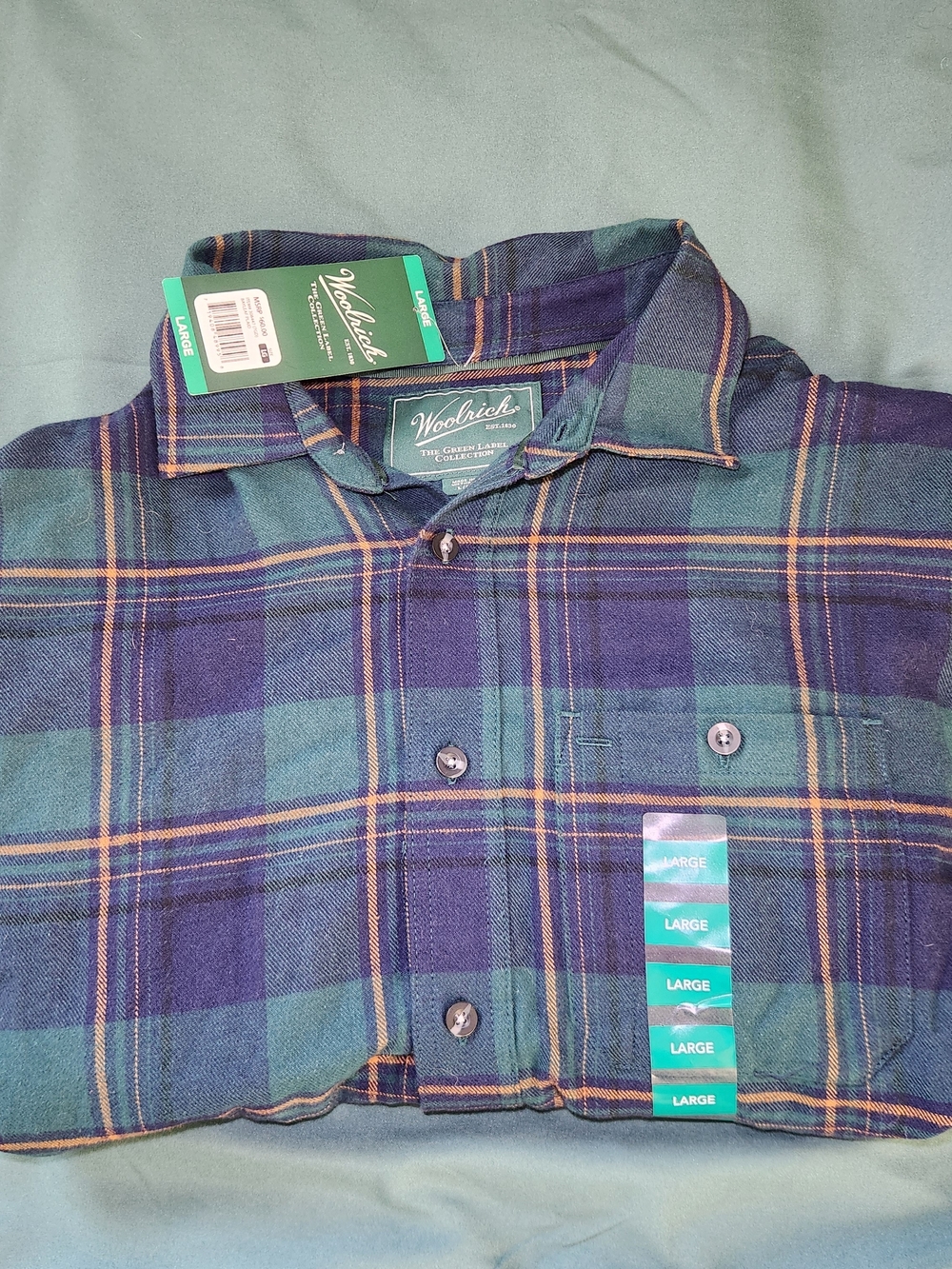 Woolrich Green & Navy Plaid Flannel Button Down Shirt NEW